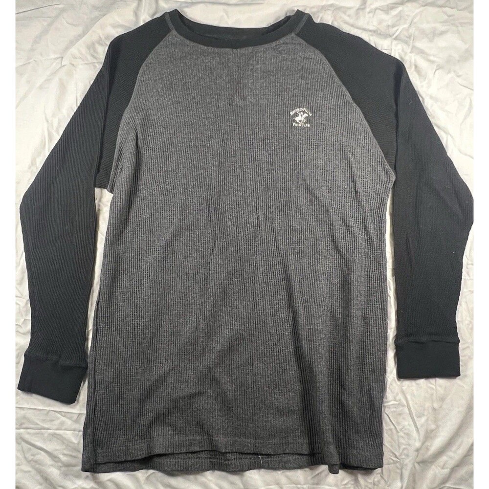 Beverly Hills Polo Club Men’s Longsleeve Waffle Thermal Shirt Black Grey Xl